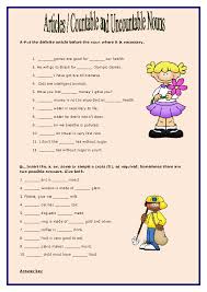 Countable and uncountable nouns english grammar lesson. Articles Countable And Uncountable Nouns Worksheet