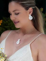 Mother of Pearl Flower Dangle Earrings: 14K Gold Plated Sterling Silver