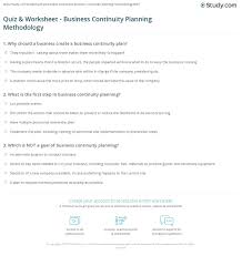 Quiz Worksheet Business Continuity Planning Methodology Study Com