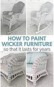 Wicker chairs front porch, blue and white outdoor furniture, blue fawn antelope pillows, outdoor planters with ferns, cozy front porch, white house green shutters, orian outdoor rug. How To Paint Wicker Furniture That Will Last For Years Lovely Etc