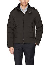 Tumi Mens Box Quilted Down Jacket With Removable Hood