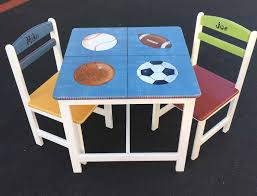 It is on this basis that i urge you to buy your kiddo a toddler table and chair set to give him or her the best experience. Sports Table Chair Set Hand Painted Children S Etsy In 2021 Painting Kids Furniture Painted Kids Table Painted Childrens Furniture
