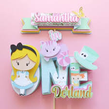 Alice Wonderland Cake Topper 3d Cake Topper Alice Wonderland First Birthday 3d Cake Toppers Diy Cake Topper Alice In Wonderland Cakes