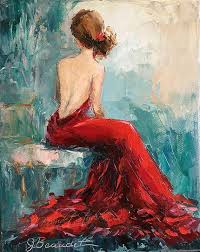 Original Oil Painting Woman In Red Dress By Jbeaudetstudios Glamour Art Oil Painting Woman Dress Painting