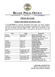 Have a wonderful new year! Belize Announces The Public And Bank Holidays For 2021 Public Holidays News