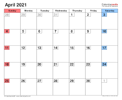 April calendar 2021 printable template. April 2021 Calendar Templates For Word Excel And Pdf