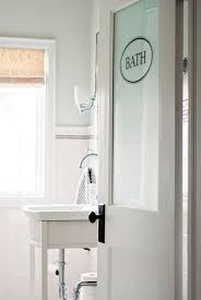 Our glass interior doors offer a unique replacement for bedroom, bathroom or home office doors. Frosted Glass Door Transitional Bathroom Restoration Hardware Pale Silver Rambling Renovators