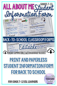 Editable All About Me Student Information Form In 2020 Student Information Form Student Information Esl Teaching Resources