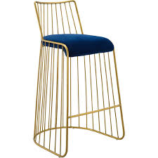 Modway Eei 3131 Gld Nav Rivulet Bar Stool Navy Blue Velvet Gold Stainless Steel Bar Stools Stainless Steel Bar Stools Steel Bar Stools