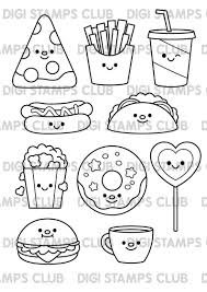 Cute And Kawaii Food Digital Stamp Set Pizza Taco Donuts Etsy In 2020 Easy Doodle Art Doodle Art For Beginners Easy Doodles Drawings