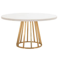 54 White Concrete And Brushed Gold Round Meeting Table Dining Table Gold Round Dining Table Concrete Top Dining Table