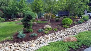 Simple flower bed with brick border Top 50 Best River Rock Landscaping Ideas Hardscape Designs