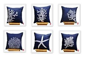 Nautical Beach Pillow Cover Set Of 2 Embroidered Coastal Etsy Beach Pillow Covers Coral Pillows White Throw Pillows