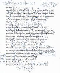 Because Of You Kelly Clarkson Guitar Chord Chart Capo 1st And Later Capo 3rd Guitar Chords For Songs Kelly Clarkson Songs Guitar Chords