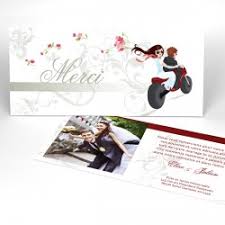 Cartes artisanales réalisées à la silhouette caméo/portrait, scrapbooking. Carte De Remerciement Une Moto Pour 2 Mariage Panoramique Simple