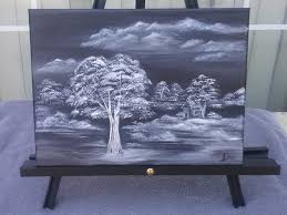 Acrylic Black And White Tree Painting Acrylic Black And White Landscape Canvas Painting Original Black And White Landscape With Cabin Painting Art 9 X 12 Canvas Painting Landscape Black And White Landscape Landscape Canvas
