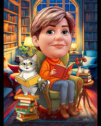 Here's a special caricature I recently finished! Instead of the usual flat  frame, I used a layered paper-cut technique to give this artwork a 3D  effect. Each element—like the books, the lamp,