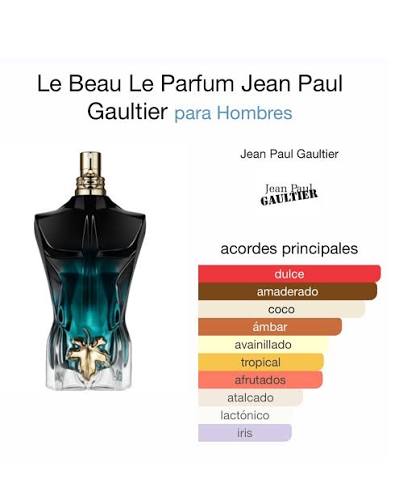 Le Beau Le Parfum de Jean Paul Gaultier Lo primero que percibirás son las  notas de madera de cocotero. Poco después llegarán las cálidas habas tonka,  la viril madera de sándalo y