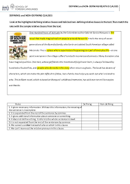 Defining Non Defining Relatives Exercises Amp