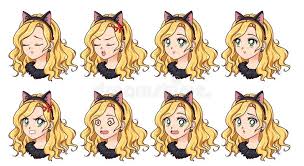 Search results for blonde hair green eyes. A Set Of Cute Anime Girl Wearing Cat Costume With Different Expressions Stock Vector Illustration Of Emotion Emoticon 159935960