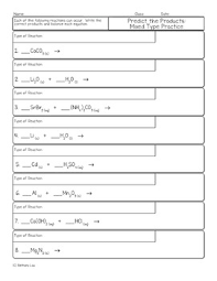 Predict Products For Mixed Type Chemical Reactions Homework Worksheet