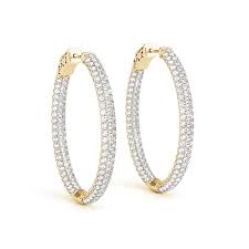 For a touch of elegance to complement any outfit or any occasion, there is nothing that can quite live up to a pair of pearl and diamond earrings. 14k Yellow Gold Diamond Pave Hoop Earrings Inside Out 3 Row Diamond Earrings