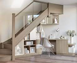 The distressed wooden furniture provides this under stair home office with a beautiful and modern appearance. Under Stairs Office Furniture Desk Under Stairs Neville Johnson