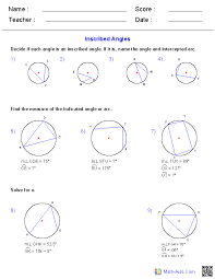 An angle whose vertex is on a circle and whose sides contain chords of the circle. Homework 2 Central Angles And Arc Measures