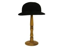 Antique Black Bowler Hat With Wooden Hat Display Stand Etsy Black Bowler Hat Luxury Hats Hat Display