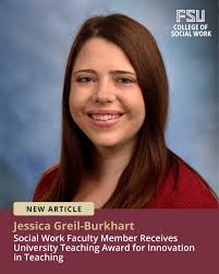 Jessica Greil-Burkhart was awarded a 2024-25 University Teaching Award for  Innovation in Teaching from the Office of the Provost and Executive Vice  President for Academic Affairs! 🌟 "She provides rich, meaningful  content/educational