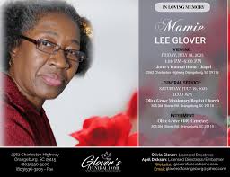 Mamie Lee Glover🕊️online condolences maybe sent to the family at Glover's  Funeral Home. Funeral Service for Mrs. Glover will stream live at 11:00a.m. 