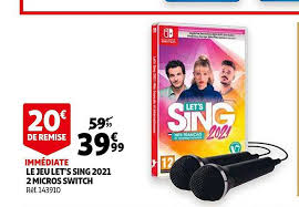 Let's sing 2021 switch is a music game developed and published by koch media, released on november 12, 2020. Offre Le Jeu Let S Sing 2021 2 Micros Switch Chez Auchan