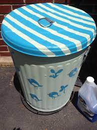Painted Trash Can That Doubles As Bird Seed Storage Painted By Me Painted Trash Cans Bird Seed Storage Recycle Trash