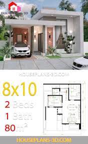 House Design 8x10 With 2 Bedrooms Terrace Roof House Plans 3d Little House Plans House Roof House Architecture Design