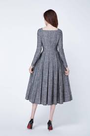 Gray Dress Formal Linen Dress For Women Fit And Flare Dress Etsy Fit And Flare Dress Spring Dresses Casual Square Neck Dress