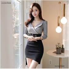 Dinner and a movie in the near future? Sexy Office Ladies V Neck Business Wrap Bocycon Midi Dress Dinner Party Dresses Shopee Malaysia