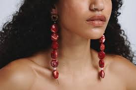 Statement Earrings, Red Corals Shoulder Grazing Earrings, Long Earrings,  Vintage Style, Fashion Jewelry, Trendy Earrings, Gift for Her