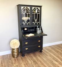 Calico designs woodford 45 wide modern, secretary, writing, desk with low storage hutch and whtie metal tapered legs in marbled dark grey, white. Pin On Desks