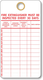 Fire extinguisher monthly inspection log Smartsign Pack Of 100 5 75 X 3 Inch Fire Extinguisher Must Be Inspected Every 30 Days Monthly Inspection Tags 13 Point Cardstock Red And White Blank Labeling Tags Amazon Com Industrial Scientific