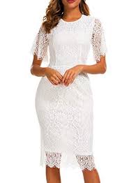 White Lace Dress Women S Elegant Round Neck Floral Lace Short Sleeve Cocktail Party Dress Allandwell In 2020 Lace White Dress Floral Lace Shorts Lace Dress