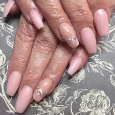 Coffin pastel pink nails with bling! Dev Guy Tapered Acrylics With Pastel Pink Acrylic And Swarovski Crystals Nail Technician Amy Mitchell On 23 March 2017 At 11 39