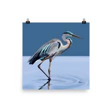 Blue Heron Art Print: Coastal Beach Decor Lake Ocean - Etsy Canada