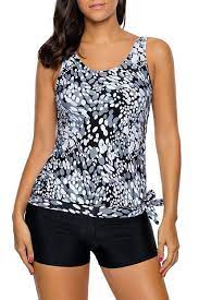 Womens Colorful Printed Blouson Tank Top Tie Side Tankini Bathing Suits With Boy Shorts Grey Ct1880rc730 Blouson Tankini Tankini Swimsuits Bathing Suits Tankini
