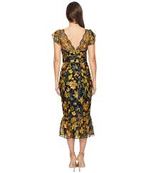 Marchesa Notte Flutter Sleeve Thread Embroidered Cocktail