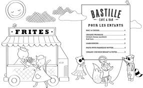 Kids meals are $4.99 each, and come with fries, a drink, and a smile! Kids Haus Bastille Cafe Bar Kids Coloring Page