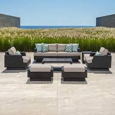 Portofino Comfort 7 Piece Deep Seating Set In Taupe Mist Outdoor Furniture Sets Sunbrella Sofa Patio Seating