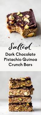 Delicious Salted Dark Chocolate Pistachio Quinoa Crunch Bars Filled With Nutritious Ingredients Like Quinoa Flaxseed Meal Vegan Chocolate Bars Crunch Bar Food