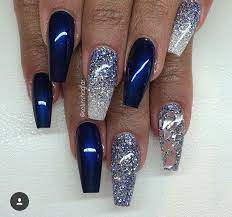 ♥ comment, share & like this nail art tutorial ! Pin By Jacielly Monico On Nail Art Blue And Silver Nails Prom Nails Silver Blue Coffin Nails