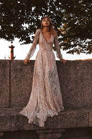 Galaxy By Boom Blush Sparkly Lace Wedding Dress With Sleeves Etsy Bohemian Wedding Gown Lace Wedding Dress With Sleeves Sparkly Wedding Dress