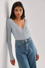 Pearl Button Detail Top Blue Na Kdlounge Com